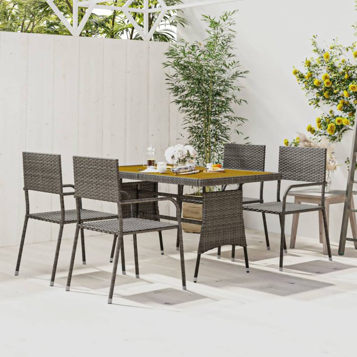 vidaXL 5-tlg. Garten-Essgruppe Poly Rattan Schwarz