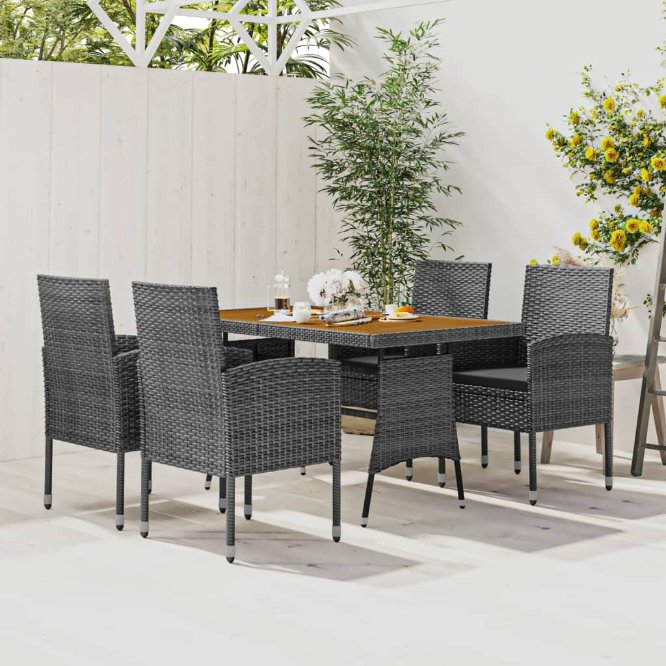 vidaXL 5-tlg. Garten-Essgruppe Poly Rattan Schwarz
