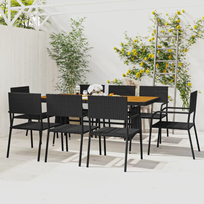 vidaXL 7-tlg. Garten-Essgruppe Poly Rattan Schwarz