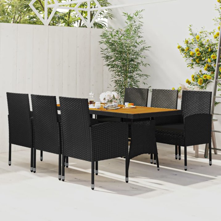 vidaXL 7-tlg. Garten-Essgruppe Poly Rattan Schwarz