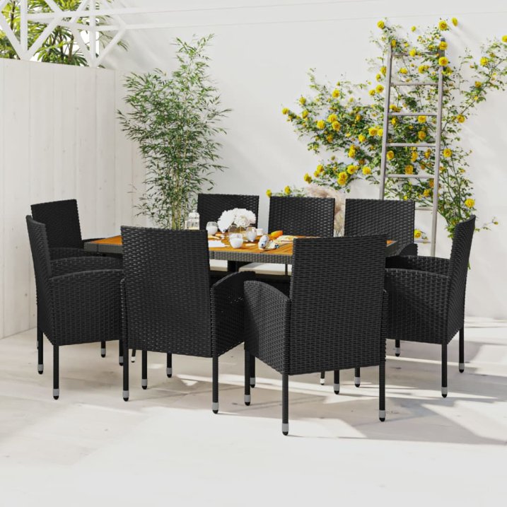 vidaXL 7-tlg. Garten-Essgruppe Poly Rattan Schwarz