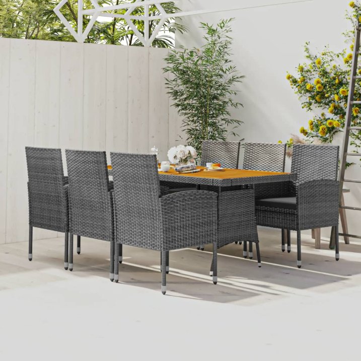 vidaXL 7-tlg. Garten-Essgruppe Poly Rattan Schwarz