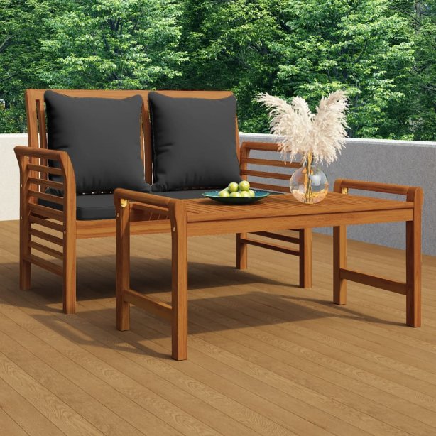 vidaXL 2-tlg. Garten-Lounge-Set mit Cremeweißen Kissen Massivholz