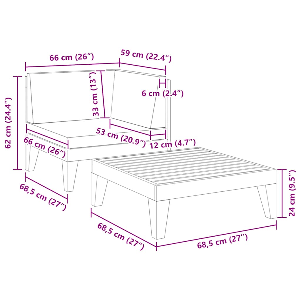 vidaXL 2-tlg. Garten-Lounge-Set mit Auflagen Massivholz Akazie