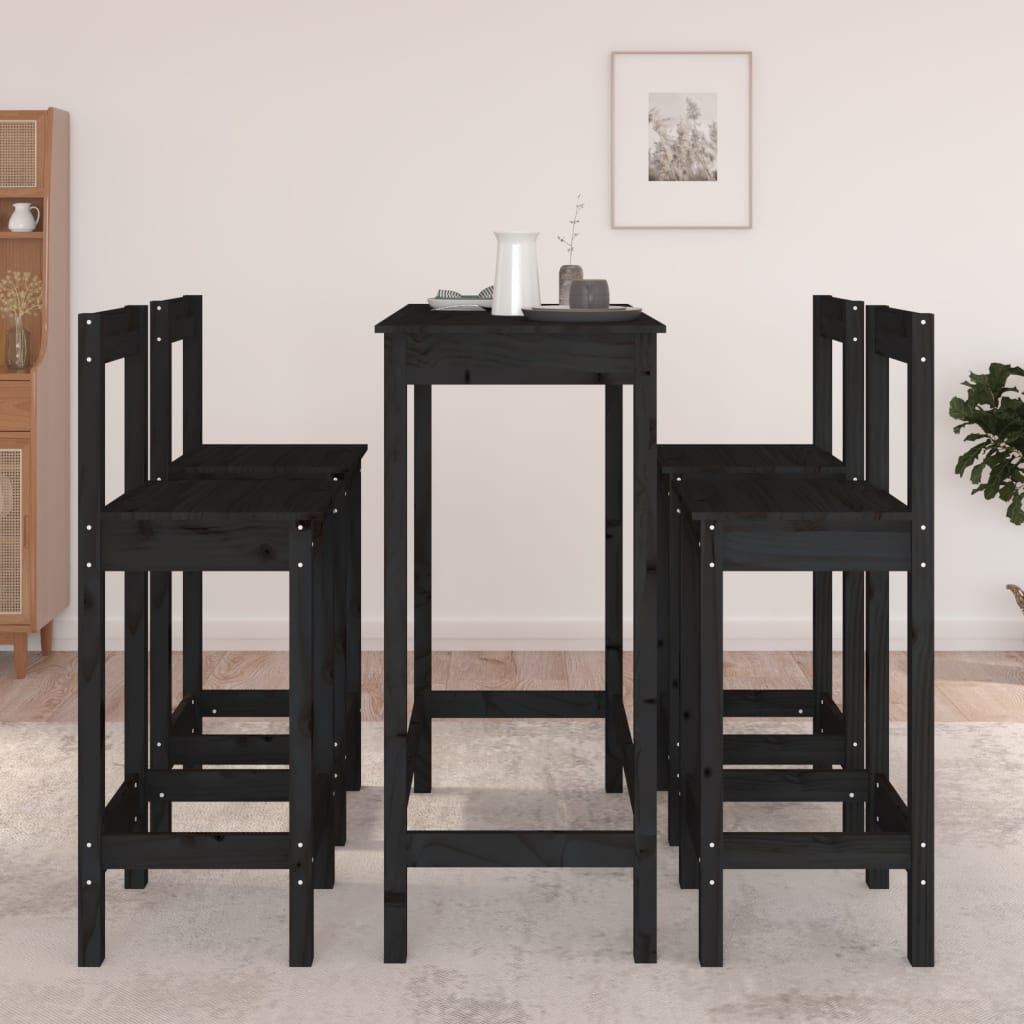 vidaXL 5-tlg. Bar-Set Schwarz Massivholz Kiefer