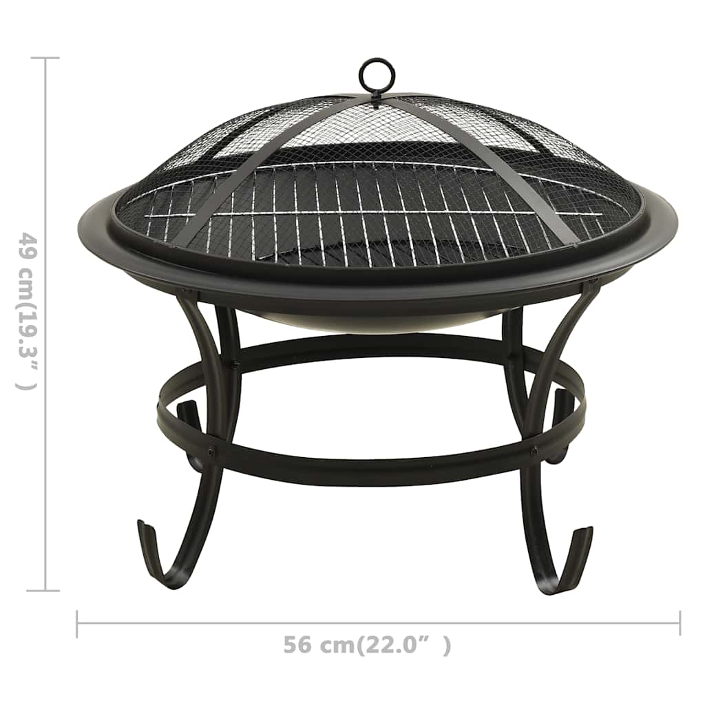 vidaXL 2-in-1 Feuerschale und Grill mit Schürhaken 56x56x49 cm Stahl