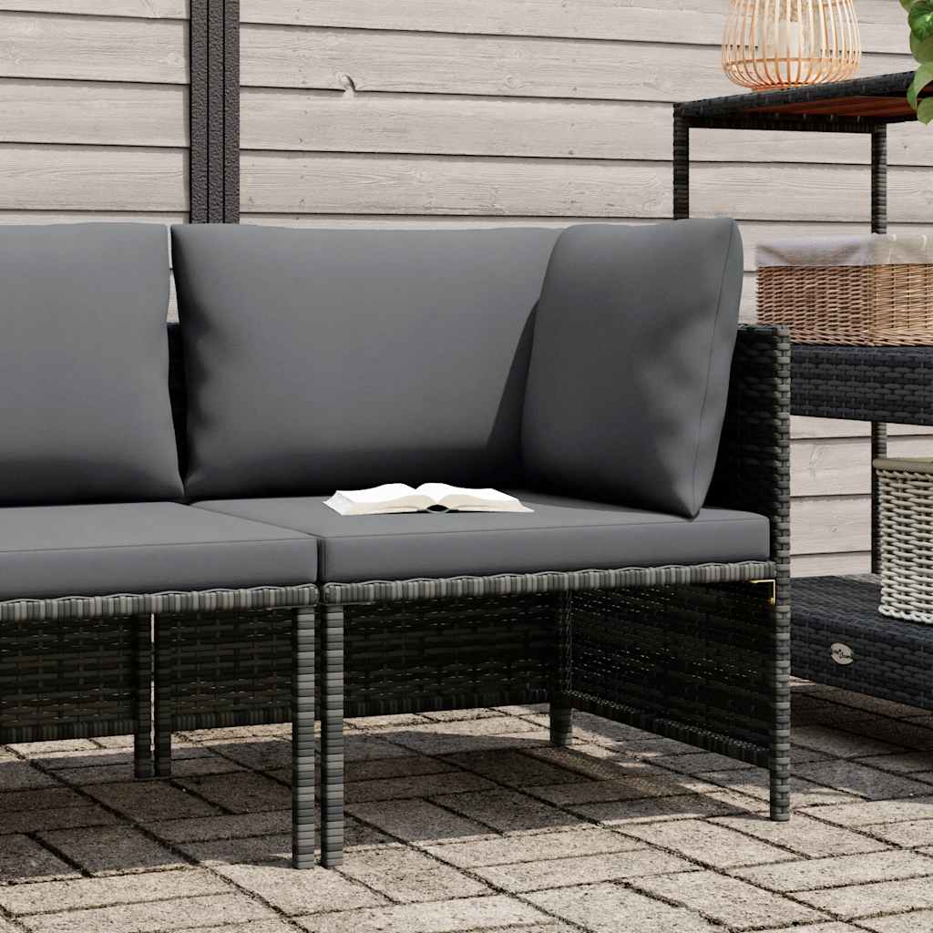 vidaXL Modulares Ecksofa mit Kissen Grau Poly Rattan