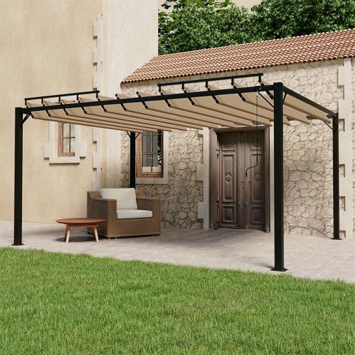 vidaXL Pergola mit Lamellendach 3x3 m Creme Stoff und Aluminium