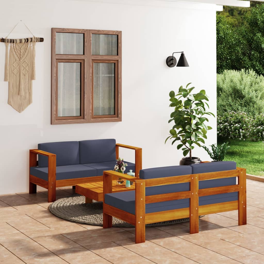 vidaXL 4-tlg. Garten-Lounge-Set mit Kissen Creme Massivholz Akazie