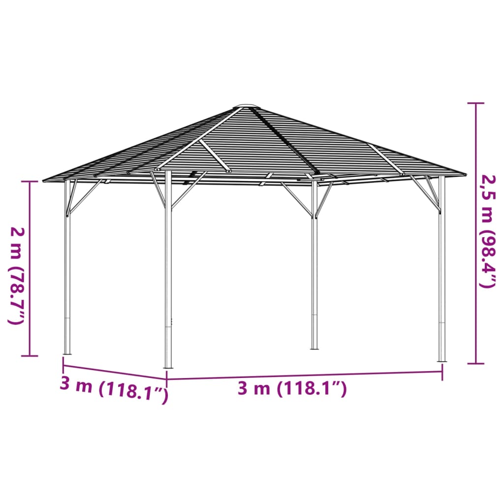vidaXL Pavillon mit Dach 3x3 m Anthrazit