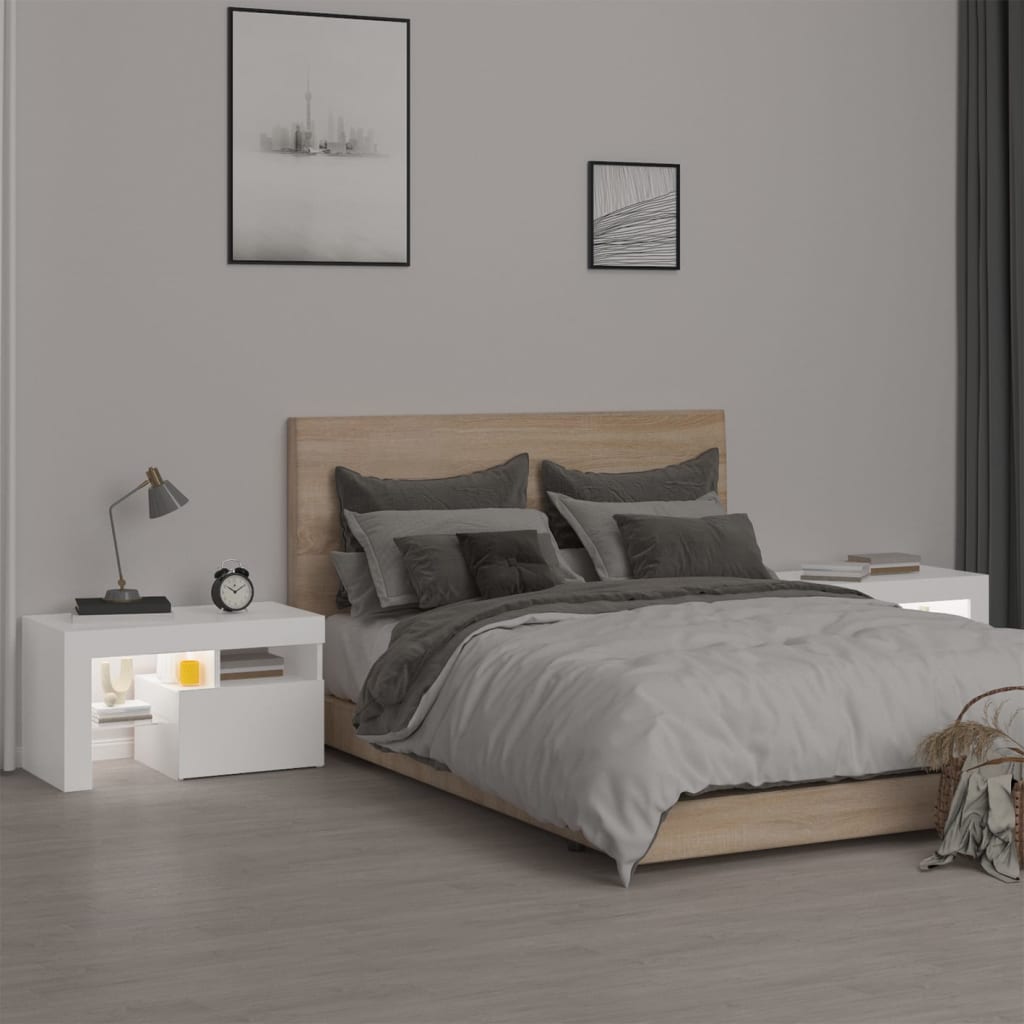 vidaXL Nachttische 2 Stk. mit LED-Leuchten Weiß 70x36,5x40 cm