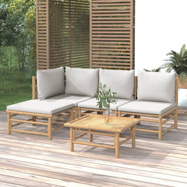vidaXL 6-tlg. Garten-Lounge-Set mit Hellgrauen Kissen Bambus