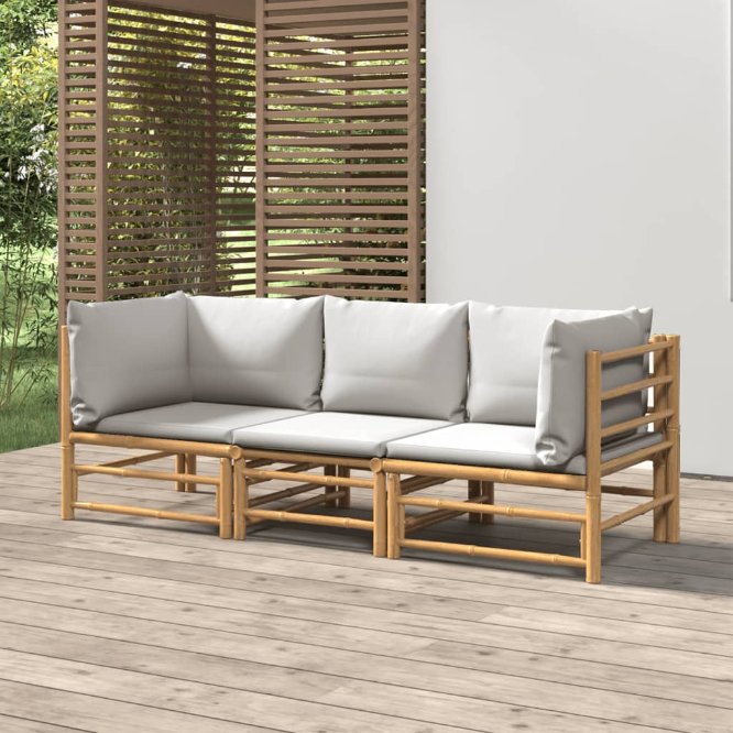 vidaXL 6-tlg. Garten-Lounge-Set mit Hellgrauen Kissen Bambus