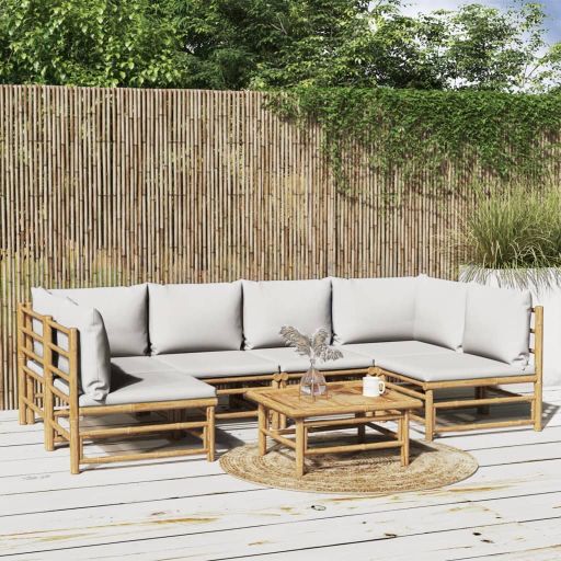 vidaXL 6-tlg. Garten-Lounge-Set mit Hellgrauen Kissen Bambus