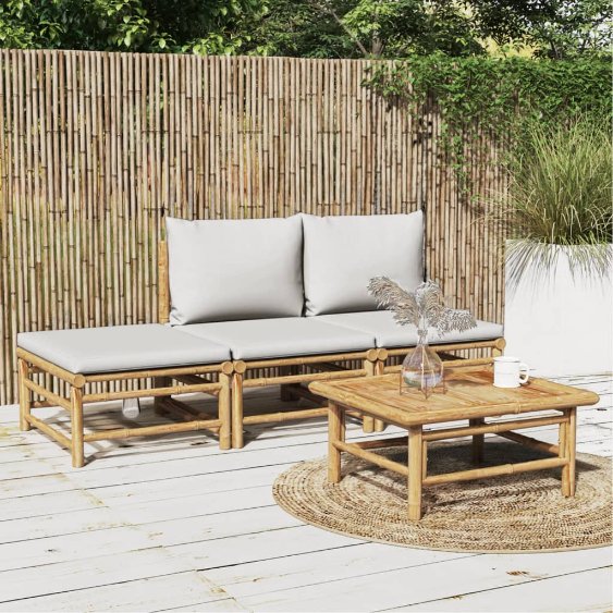 vidaXL 6-tlg. Garten-Lounge-Set mit Hellgrauen Kissen Bambus