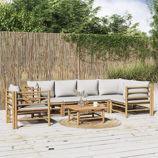 vidaXL 6-tlg. Garten-Lounge-Set mit Hellgrauen Kissen Bambus