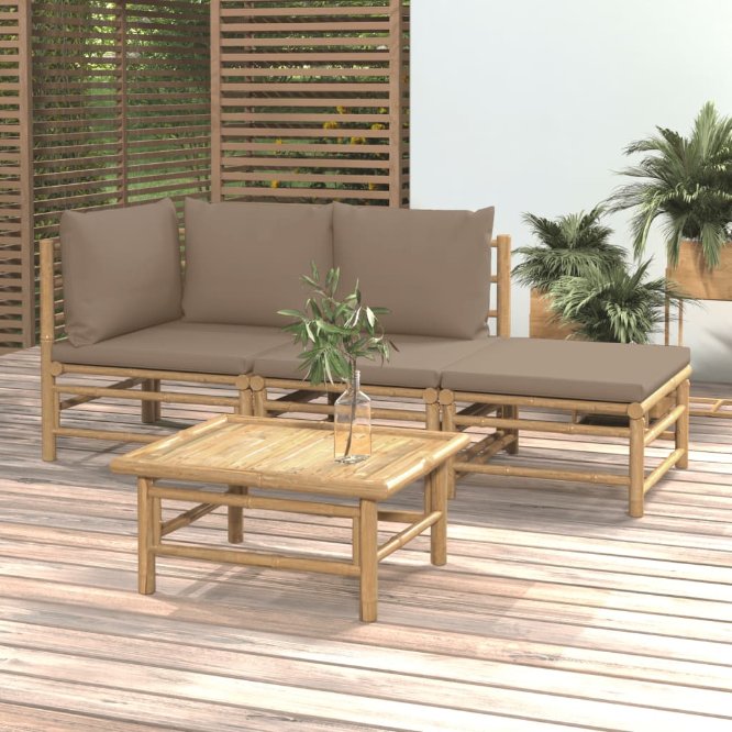 vidaXL 6-tlg. Garten-Lounge-Set mit Hellgrauen Kissen Bambus