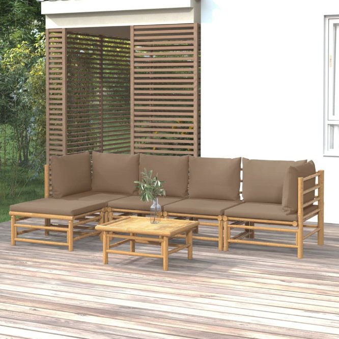 vidaXL 6-tlg. Garten-Lounge-Set mit Hellgrauen Kissen Bambus