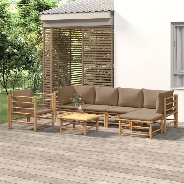 vidaXL 6-tlg. Garten-Lounge-Set mit Hellgrauen Kissen Bambus