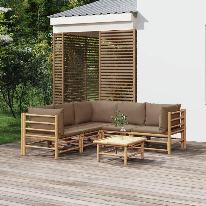 vidaXL 6-tlg. Garten-Lounge-Set mit Hellgrauen Kissen Bambus