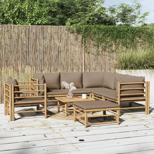 vidaXL 6-tlg. Garten-Lounge-Set mit Hellgrauen Kissen Bambus