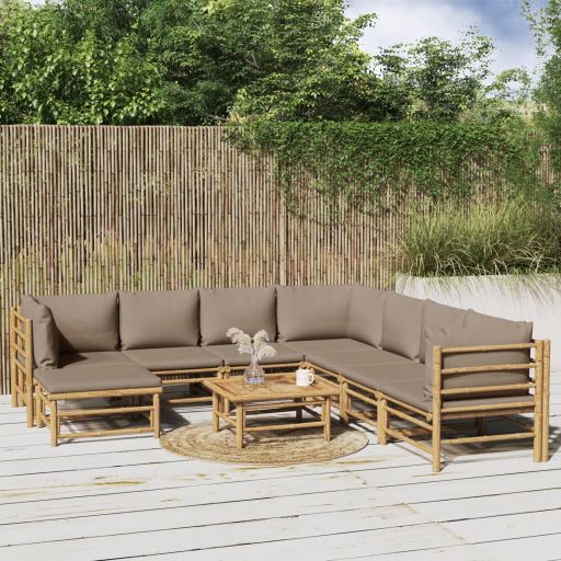 vidaXL 6-tlg. Garten-Lounge-Set mit Hellgrauen Kissen Bambus