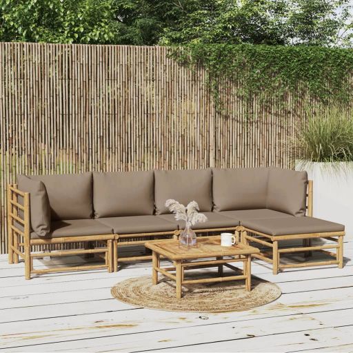 vidaXL 6-tlg. Garten-Lounge-Set mit Hellgrauen Kissen Bambus