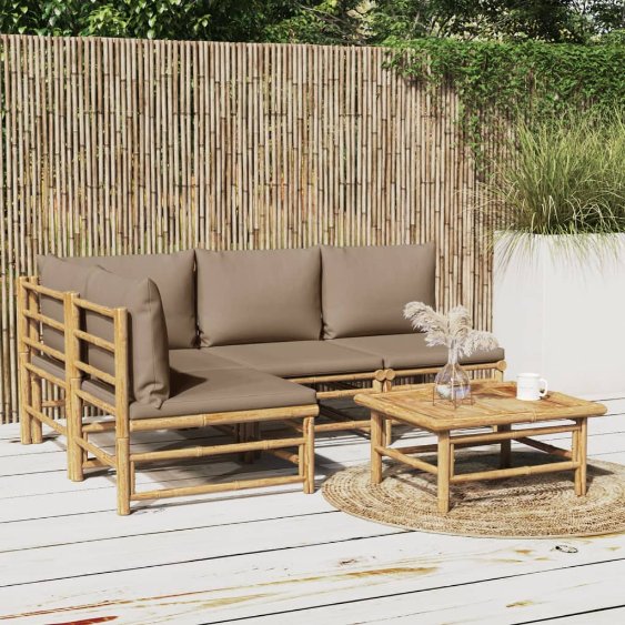 vidaXL 6-tlg. Garten-Lounge-Set mit Hellgrauen Kissen Bambus