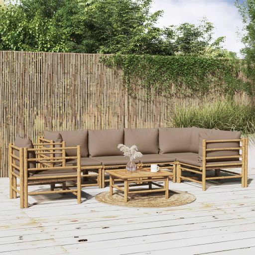 vidaXL 6-tlg. Garten-Lounge-Set mit Hellgrauen Kissen Bambus