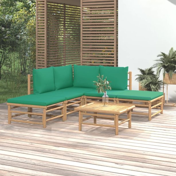 vidaXL 6-tlg. Garten-Lounge-Set mit Hellgrauen Kissen Bambus