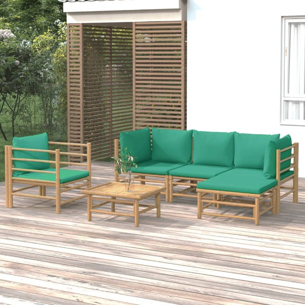vidaXL 6-tlg. Garten-Lounge-Set mit Hellgrauen Kissen Bambus