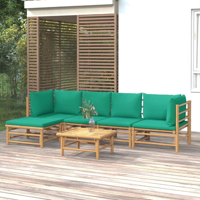 vidaXL 6-tlg. Garten-Lounge-Set mit Hellgrauen Kissen Bambus