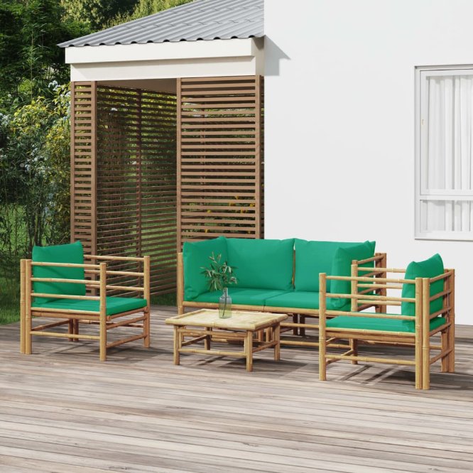 vidaXL 6-tlg. Garten-Lounge-Set mit Hellgrauen Kissen Bambus
