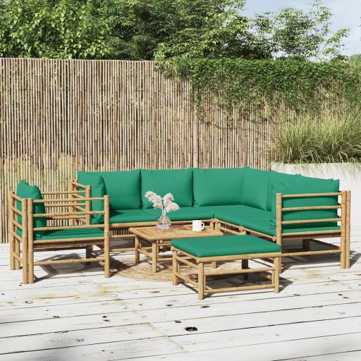 vidaXL 6-tlg. Garten-Lounge-Set mit Hellgrauen Kissen Bambus