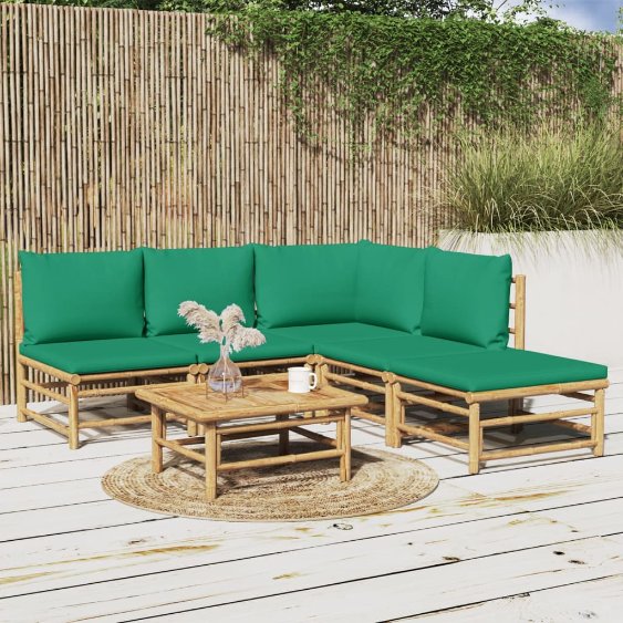 vidaXL 6-tlg. Garten-Lounge-Set mit Hellgrauen Kissen Bambus