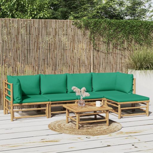 vidaXL 6-tlg. Garten-Lounge-Set mit Hellgrauen Kissen Bambus