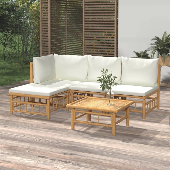vidaXL 6-tlg. Garten-Lounge-Set mit Cremeweißen Kissen Bambus