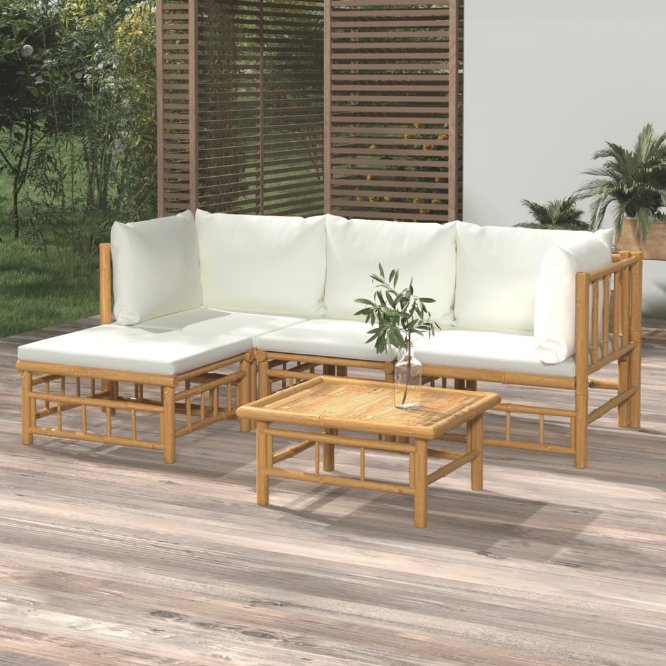 vidaXL 6-tlg. Garten-Lounge-Set mit Cremeweißen Kissen Bambus