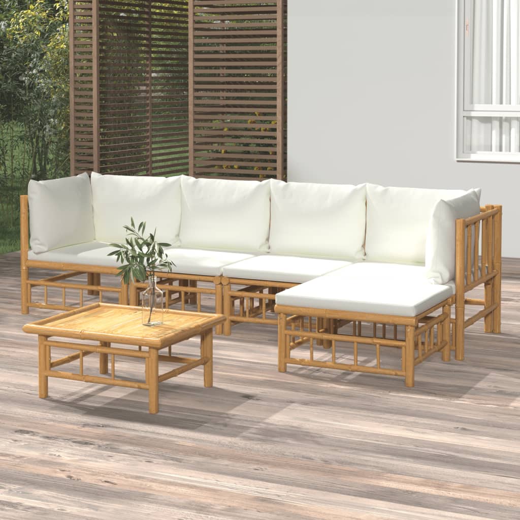 vidaXL 6-tlg. Garten-Lounge-Set mit Cremeweißen Kissen Bambus