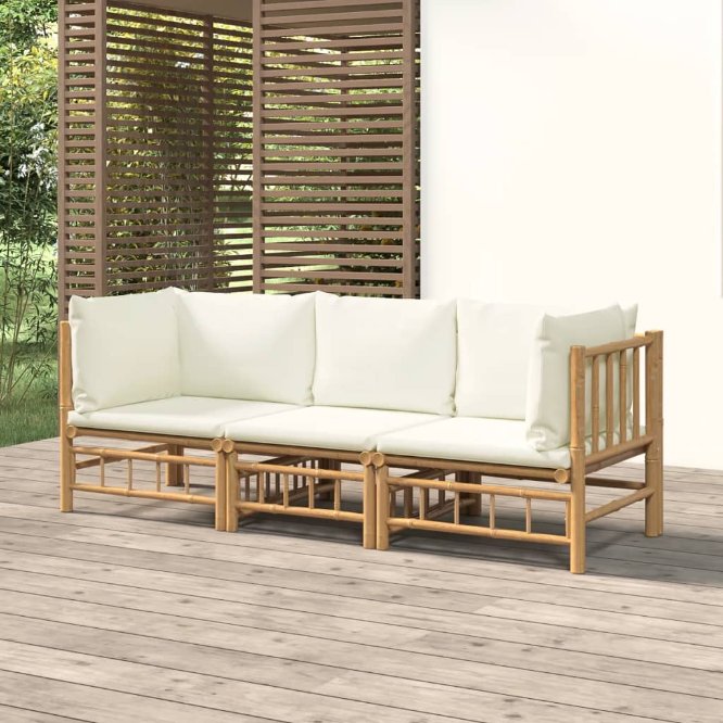 vidaXL 6-tlg. Garten-Lounge-Set mit Cremeweißen Kissen Bambus