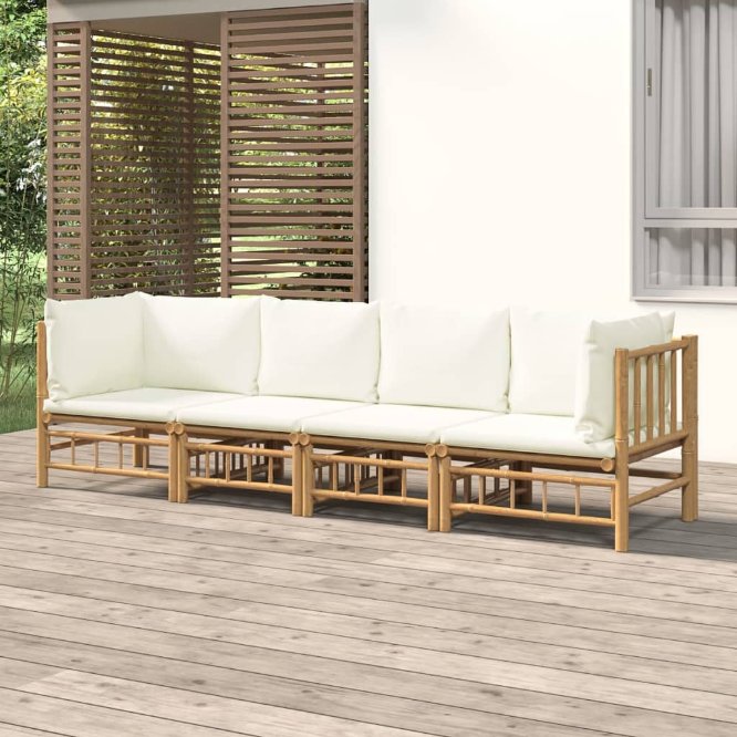 vidaXL 6-tlg. Garten-Lounge-Set mit Cremeweißen Kissen Bambus