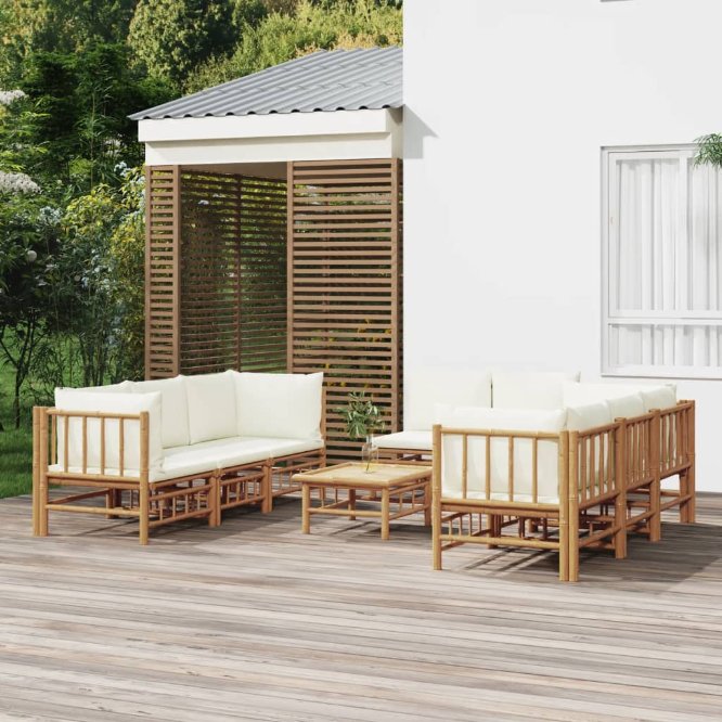 vidaXL 6-tlg. Garten-Lounge-Set mit Cremeweißen Kissen Bambus