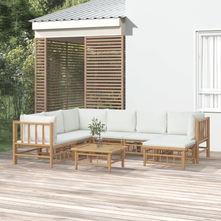 vidaXL 6-tlg. Garten-Lounge-Set mit Cremeweißen Kissen Bambus