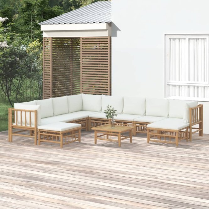 vidaXL 6-tlg. Garten-Lounge-Set mit Cremeweißen Kissen Bambus