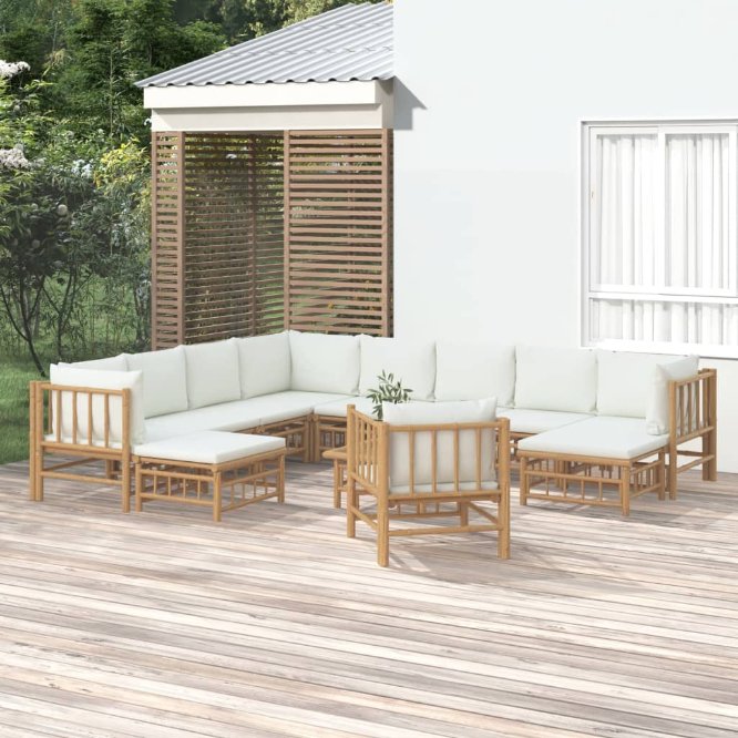 vidaXL 6-tlg. Garten-Lounge-Set mit Cremeweißen Kissen Bambus