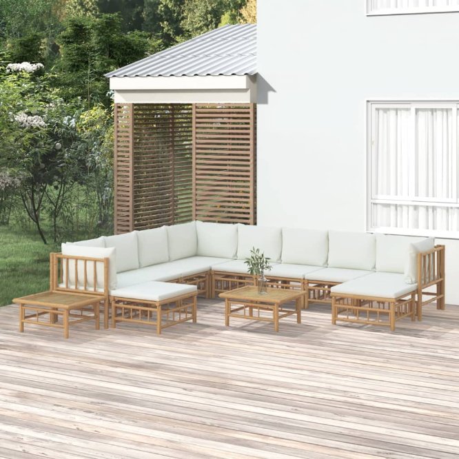 vidaXL 6-tlg. Garten-Lounge-Set mit Cremeweißen Kissen Bambus
