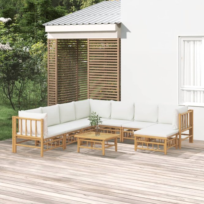 vidaXL 6-tlg. Garten-Lounge-Set mit Cremeweißen Kissen Bambus