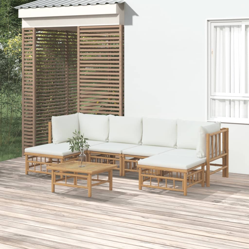 vidaXL 6-tlg. Garten-Lounge-Set mit Cremeweißen Kissen Bambus