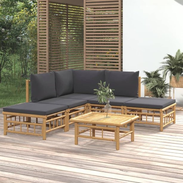 vidaXL 6-tlg. Garten-Lounge-Set mit Cremeweißen Kissen Bambus
