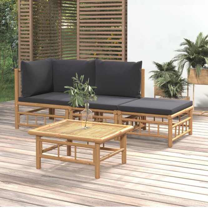 vidaXL 6-tlg. Garten-Lounge-Set mit Cremeweißen Kissen Bambus
